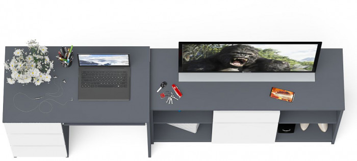 Мори Стол компьютерный МС-6 левый + Тумба МТВ1204.1, цвет графит/белый, ШхГхВ 210,4х50х76,6 см., выдвижные ящики слева, НЕ универсальная сборка