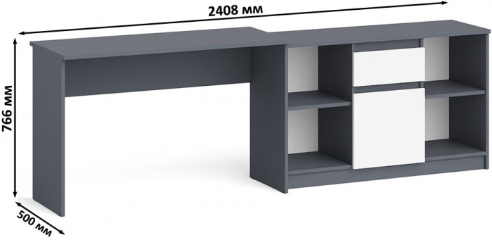 Мори письменный стол МСП1200.1 + Тумба МТВ1204.1, графит/белый