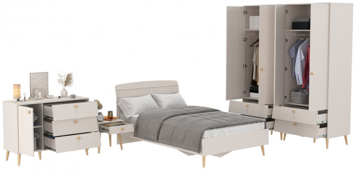 Афина Спальня 37-1200, цвет кашемир серый, сп.м. 1200х2000 мм., б/м, основание есть - фанера