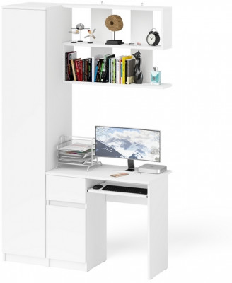 Мори компьютерный стол МС-1 левый + Пенал МШ400.1 + Полка 900, белый