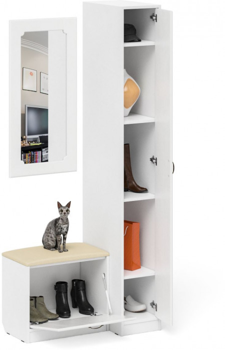 Прихожая П-6 Компоновка № 40, цвет белая шагрень/фасады МДФ белое дерево фрезеровка ромб, ШхГхВ 90х50х210 см., универсальная сборка