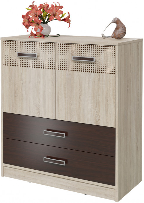Румба 4-4424дубсонвн Комод с дверками и ящиками, дуб сонома/венге