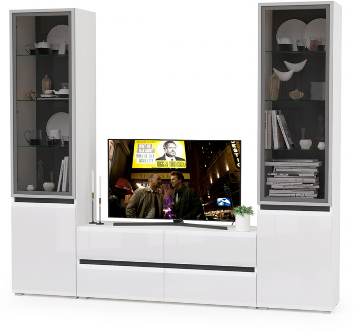 Сидней Комплектация № 011, корпус белый/чёрный/фасады МДФ белый глянец