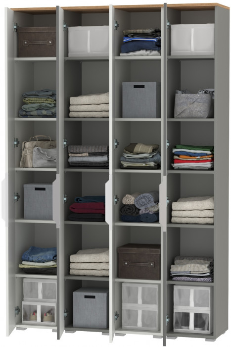 Октава Набор шкафов 47, цвет белый шагрень/серый графит/дуб крафт золотой/фасады МДФ белый шагрень/серый графит, ШхГхВ 128,8х35,3х197,6 см., ун. сб.