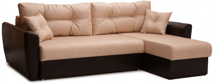 Диван-кровать угловой Амстердам, 160х200, еврокнижка, рогожка/экокожа, бежево-коричневый