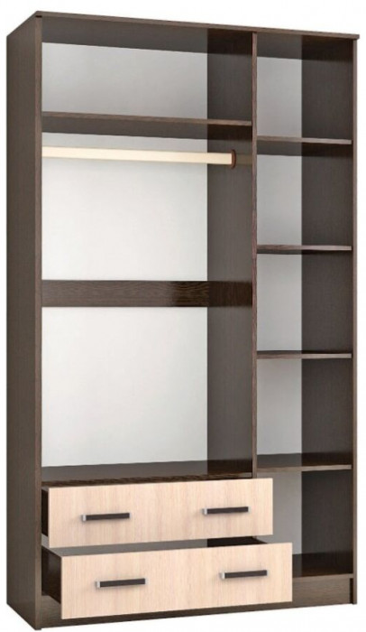 Шкаф комбинированный Лагуна с антресолью и зеркалом венге/дуб молочный