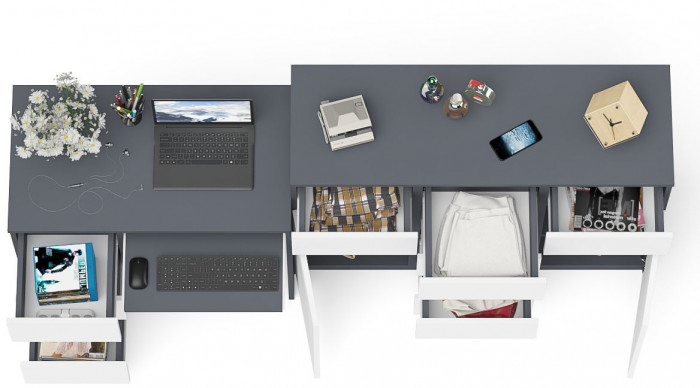 Мори компьютерный стол МС-6 левый + Комод МК1200.4, графит/белый