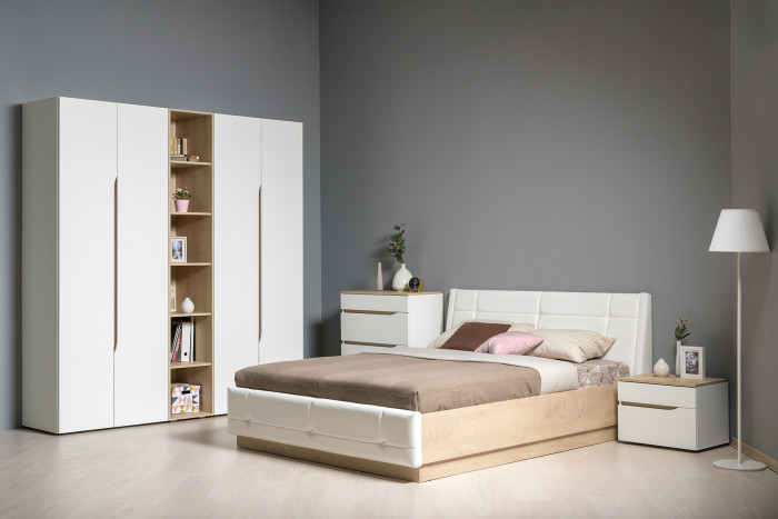 Муссон Спальня № 05, белый/дуб эндгрейн элегантный/искусственная кожа белая