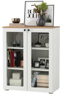 Остин 16.394.01 Шкаф-витрина(тумба), цвет белый шагрень/дуб крафт золотой, ШхГхВ 80х41,9х99,3 см.