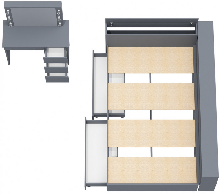 Ксения Кровать с ящиками 1200 + прикроватный блок + Столик с подсветкой Сура, графит