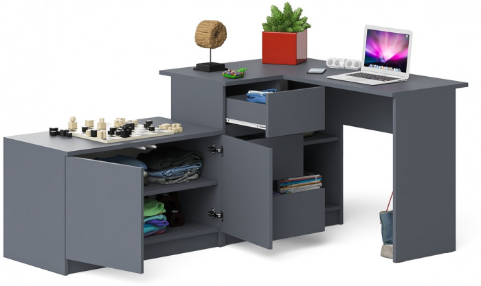 Мори компьютерный стол МС-16 левый + Тумба МА900.1, графит