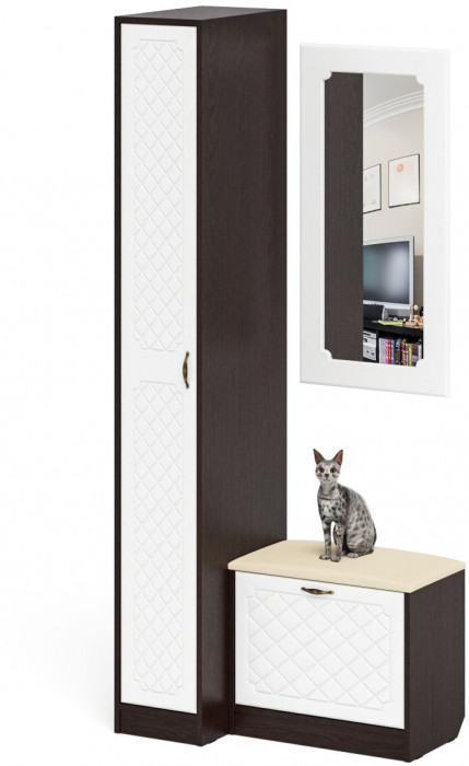 Прихожая П-6 Компоновка № 40, цвет венге/фасады МДФ белое дерево фрезеровка ромб, ШхГхВ 90х50х210 см., универсальная сборка