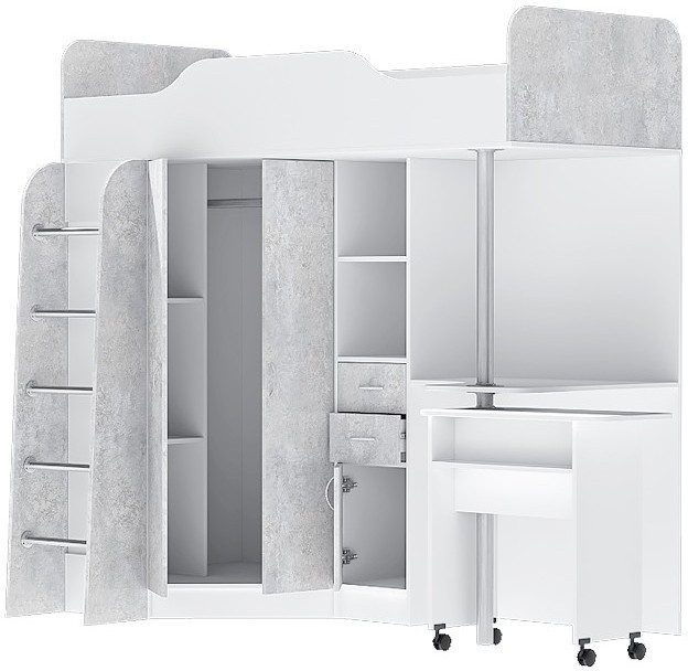 Кровать-чердак Бриз-1 80х190 (Бетон Светлый / Камень Темный)