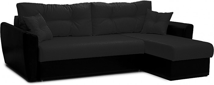 Диван-кровать угловой Амстердам, 160х200, еврокнижка, рогожка/экокожа, черный