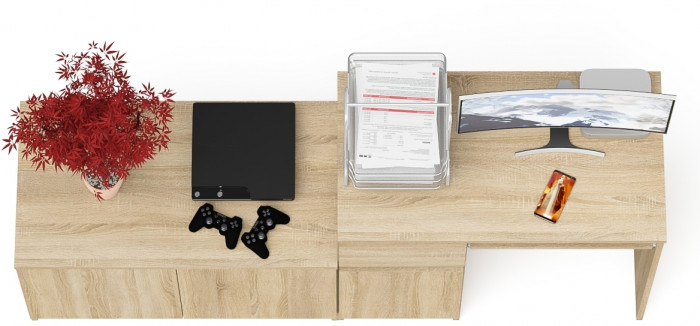 Мори компьютерный стол МС-1 левый + Тумба МА900.1, дуб сонома