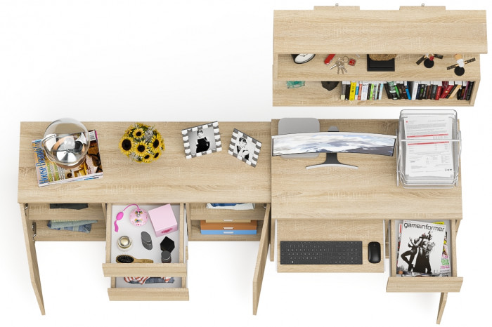 Мори компьютерный стол МС-1 правый + Комод МК1200.3 + Полка 900, дуб сонома