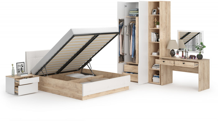 Муссон Спальня № 06, белый/дуб эндгрейн элегантный/искусственная кожа белая