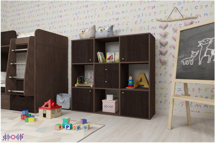 Стеллаж Джери (Ясень Анкор Темный/Голубой)