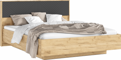 Флэш Кровать парящая с ортопедом металл 160 с подсветкой, крафт золотой/браш графит