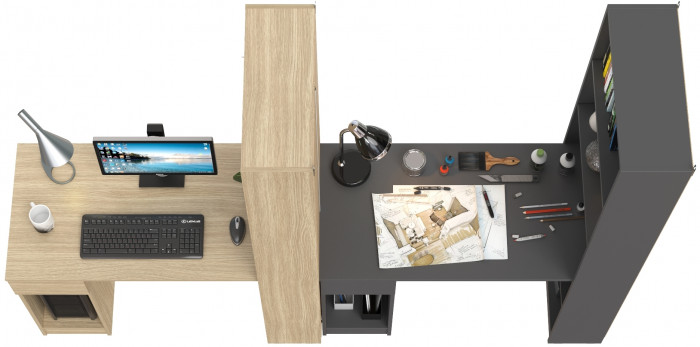 Два Стола письменных Лайт 10.01, цвет плэйн/тёмно-серый, ШхГхВ 230,6х58,2х179 см., универсальная сборка(обязательно крепление к стене)