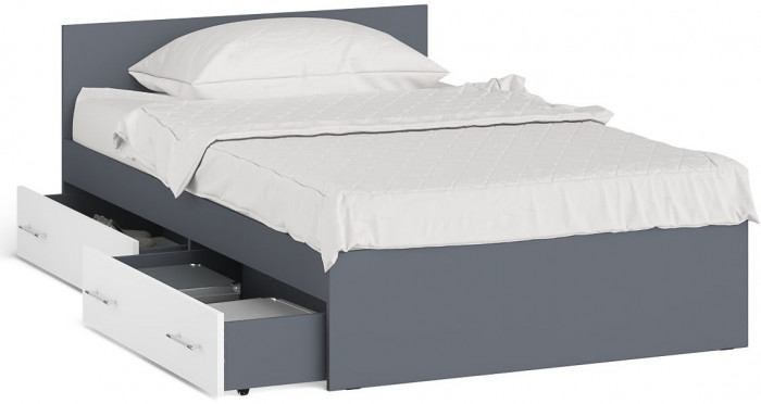 Мори Кровать с ящиками 1200, графит/белый