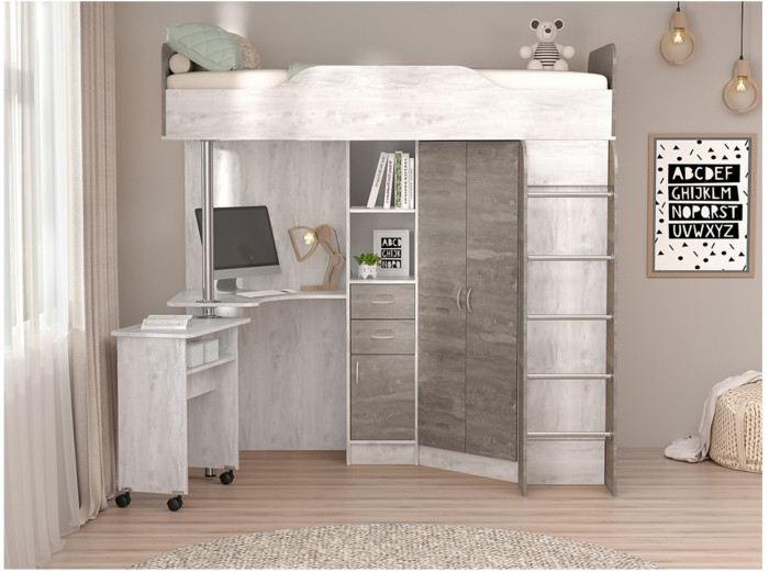 Кровать-чердак Бриз-1 80х190 (Дуб Крафт Золотой / Камень Темный)