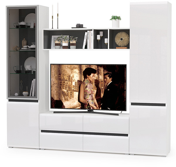 Сидней Комплектация № 012, корпус белый/чёрный/фасады МДФ белый глянец