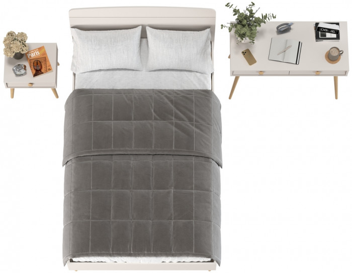 Афина Спальня Кровать 1200 + Стол + Тумба, кашемир серый