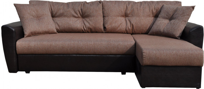 Диван-еврокнижка угловой Амстердам, 160х200, рогожка/экокожа коричневый