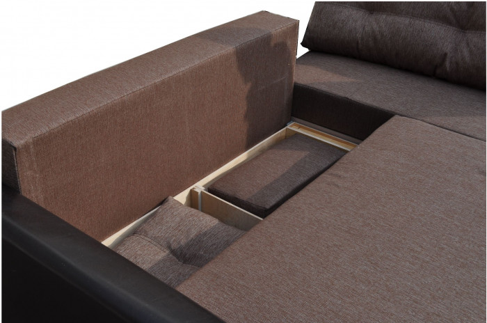 Диван-еврокнижка угловой Амстердам, 160х200, рогожка/экокожа коричневый