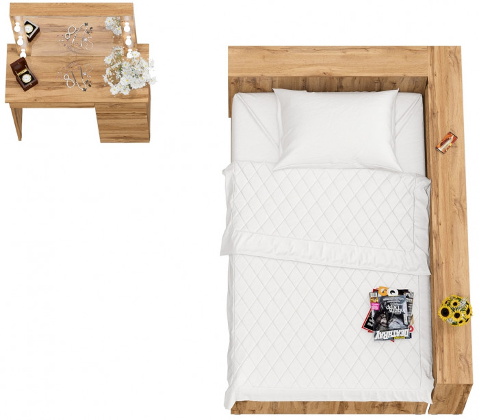 Ксения Кровать с ящиками 1200 + прикроватный блок + Столик с подсветкой Сура, дуб вотан