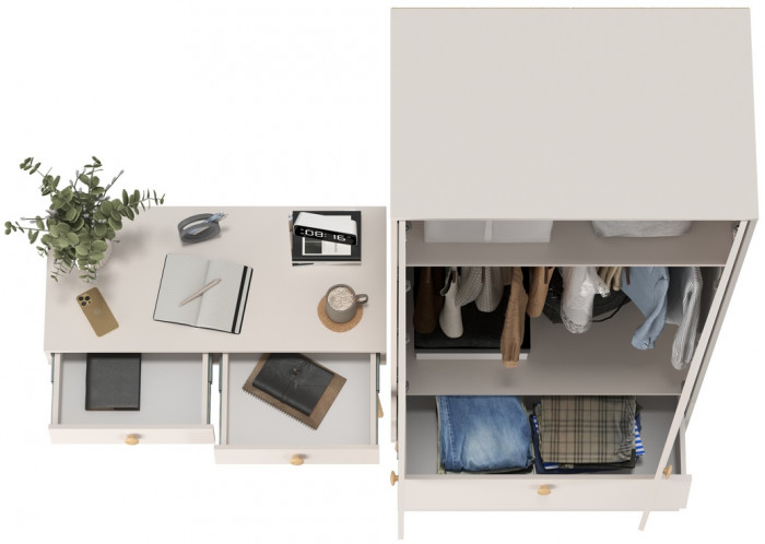 Афина Спальня Шкаф 2-х дверный + Стол, цвет кашемир серый, ШхГхВ 90,3х56,3х220 + 100х45х76 см., универсальная сборка