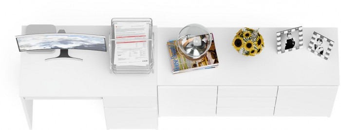 Мори компьютерный стол МС-1 правый + Комод МК1200.3, белый