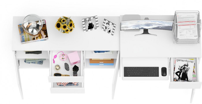 Мори компьютерный стол МС-1 правый + Комод МК1200.3, белый