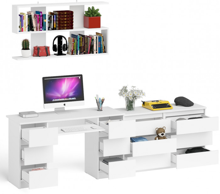 Мори компьютерный стол МС-2 + Комод МК1200.6 + Полка 1200, белый