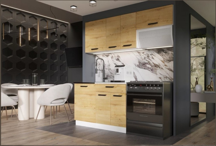 Кухня ЛДСП Хозяюшка 1100 +ГАЗ600, Вотан/Белый глянец