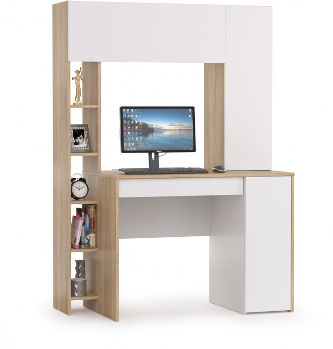КР100 Стол компьютерный Комфорт 12.71, цвет дуб сонома/белый, ШхГхВ 116,7х60,2х165,4 см., НЕ универсальная сборка