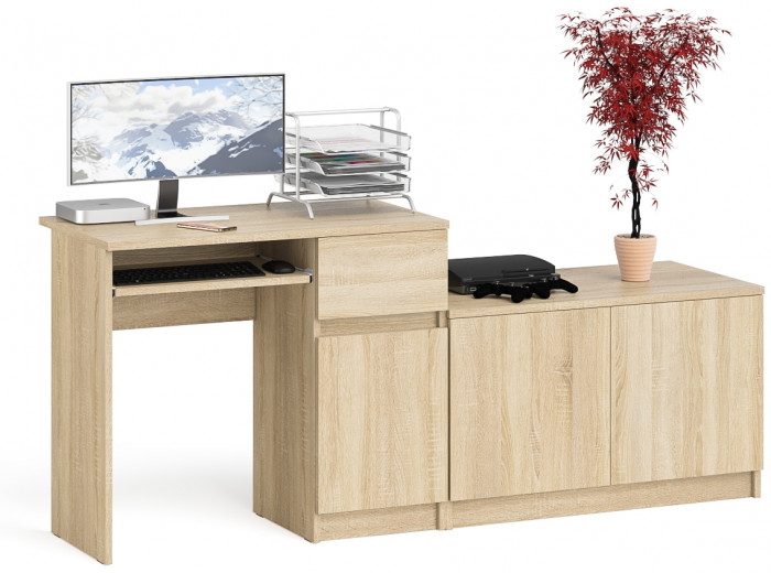 Мори компьютерный стол МС-1 правый + Тумба МА900.1, дуб сонома
