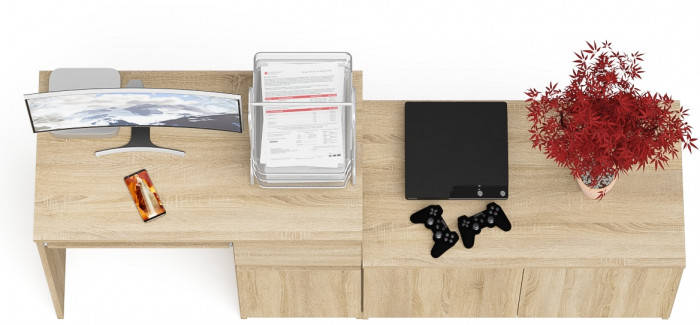 Мори компьютерный стол МС-1 правый + Тумба МА900.1, дуб сонома