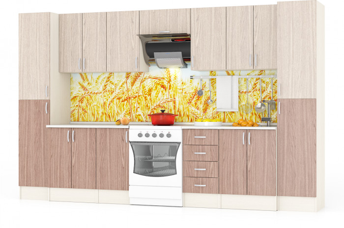 Кухня Мери 11 Пенал+ШВ600+ШВ400+ШВв600+ШВ400+ШВ600+Пенал+ШН600+ШН4Я400+ШН400+ШН600, цвет дуб/ясень шимо светлый/тёмный, ШхГхВ 340х60х212 см.