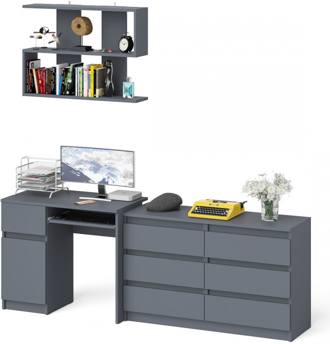 Мори компьютерный стол МС-1 левый + Комод МК1200.6 + Полка 900, графит