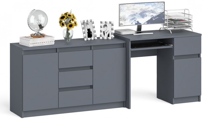 Мори компьютерный стол МС-1 правый + Комод МК1200.3, графит