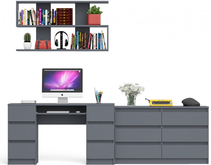 Мори компьютерный стол МС-2 + Комод МК1200.6 + Полка 1200, графит