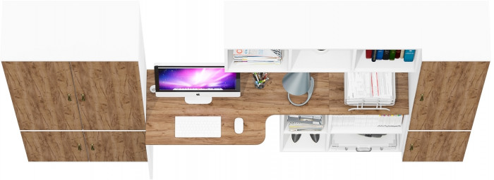 Лидер-8 Шкаф МД 20Б + Стол + Полка + Пенал 22Б, цвет белый шагрень/крафт золото, ШхГхВ 285х50/37,5х75/190 или 195х120х75/190 см., НЕ ун.сб.