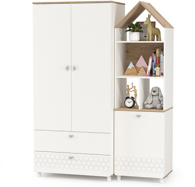 Эйп 13.334 Шкаф для одежды + 13.14 Стеллаж, цвет белый/дуб белый, ШхГхВ 138х51,1х183,8 см., универсальная сборка