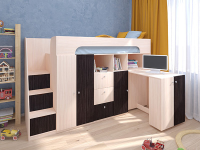 Кровать чердак Астра 11 Дуб молочный/Венге