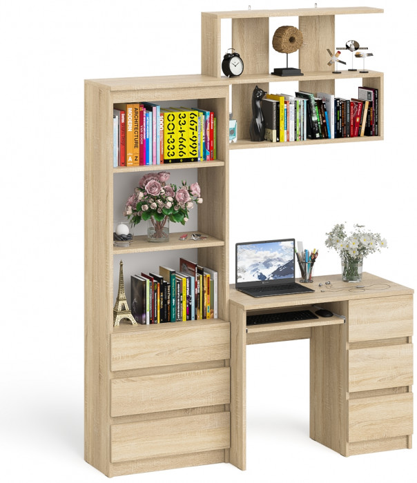 Мори Стол компьютерный МС-6 правый + Стеллаж МСТ600.3 + Полка 900, цвет дуб сонома, ШхГхВ 150,4х50х209,6 см., НЕ универсальная сборка
