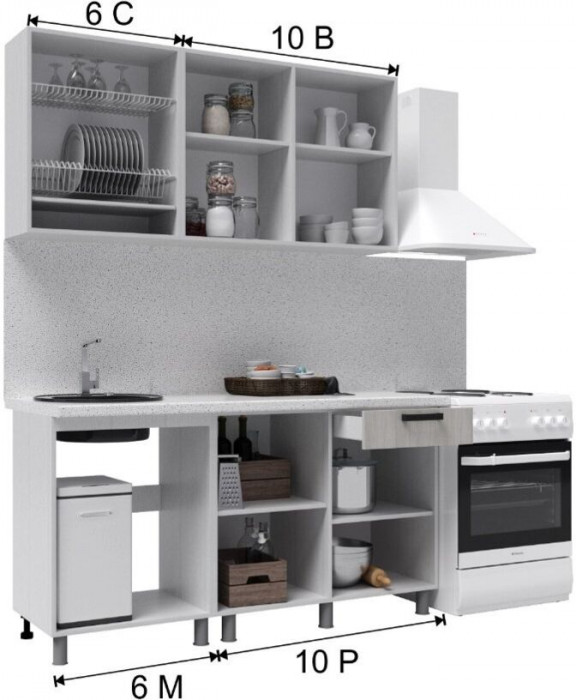 Кухонный гарнитур Кампео 1,6м Белый снег/Бриз