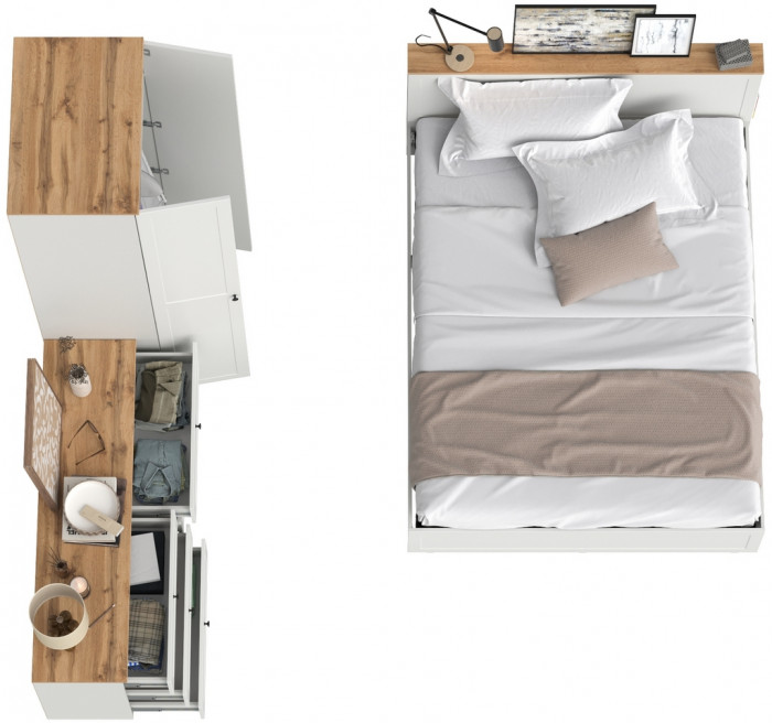 Остин 11.53 Кровать + ортопед + 13.224 Шкаф + 16.240 Комод, белый шагрень/дуб крафт золотой