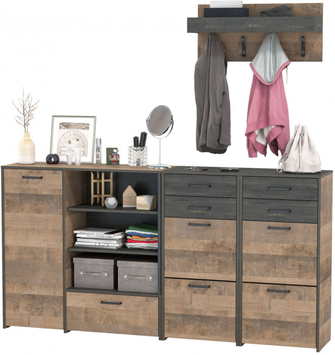 Трувор Прихожая 156, цвет дуб гранж песочный/интра, ШхГхВ 209х37х195 см., универсальная сборка